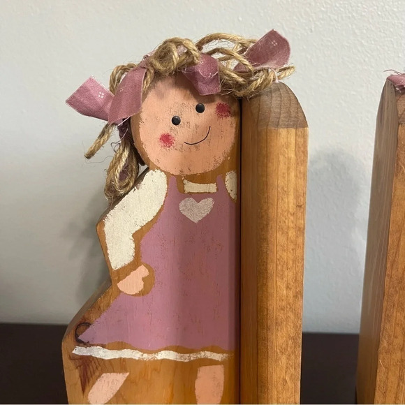 Handmade Wooden Bookends Little Girls - Picture 3 of 10